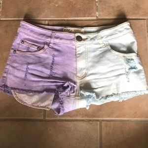 Blue and purple denim shorts